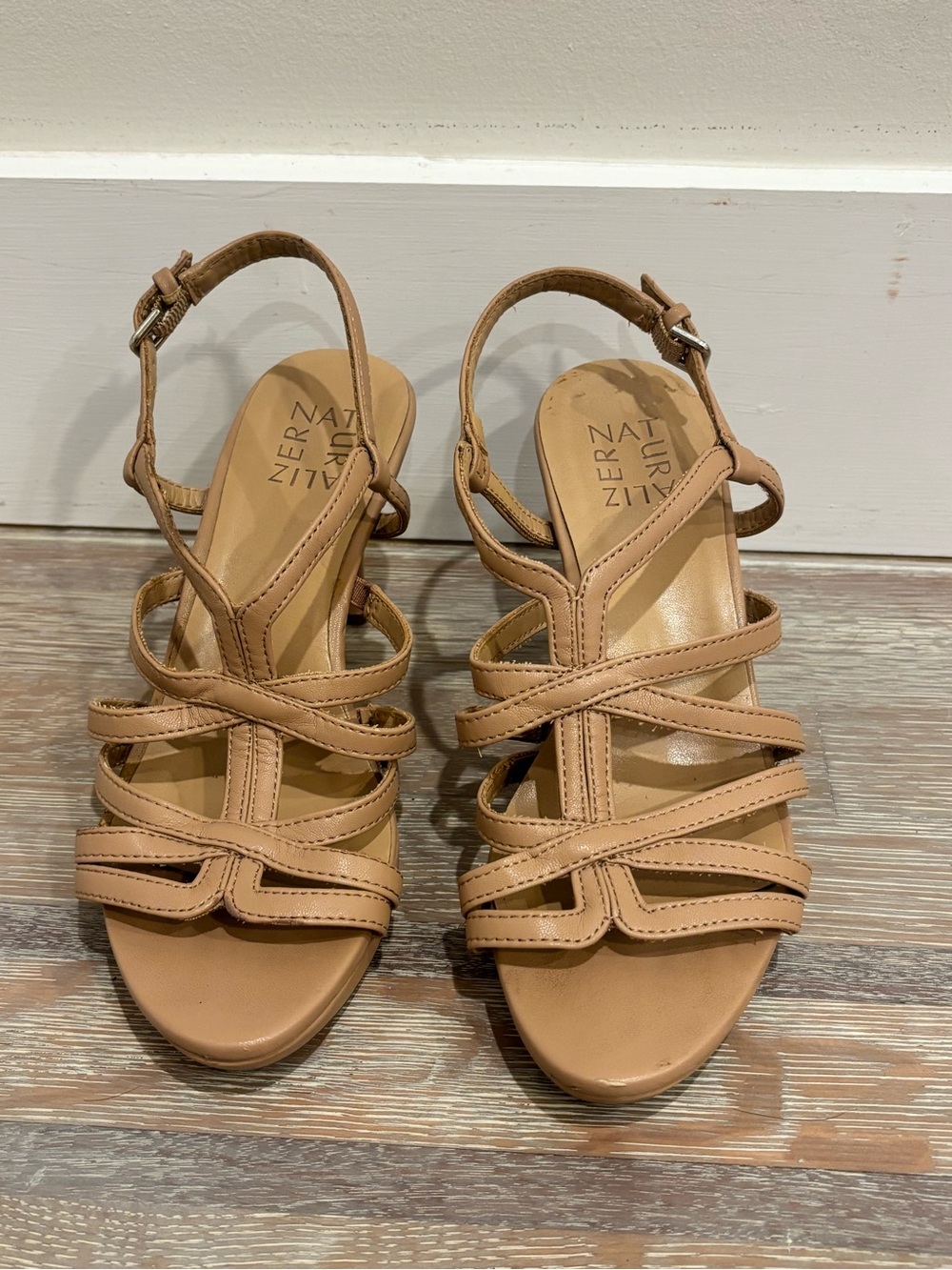 Naturalizer Women’s 7.5 Beige Strappy Buckle Slingback Stiletto Sandals